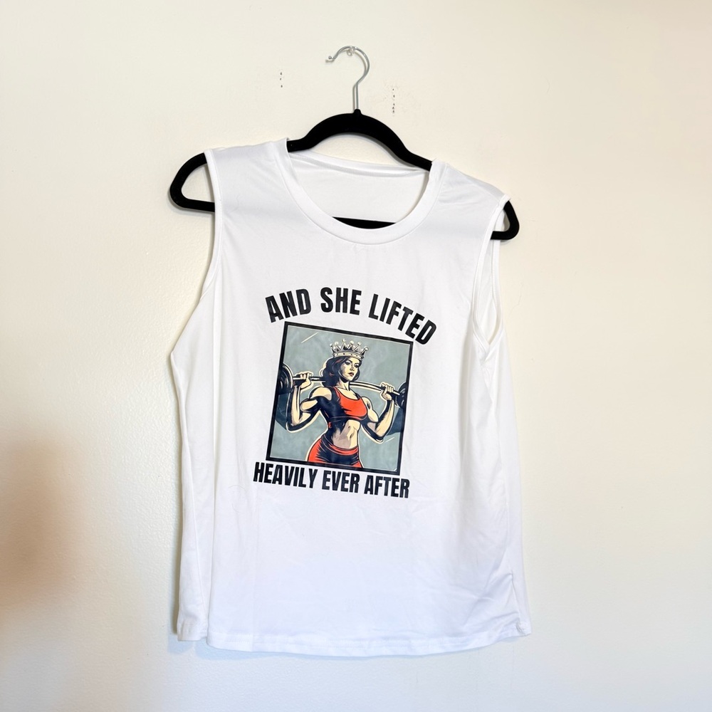 SHEIN White Graphic Muscle Tank with Red Accent